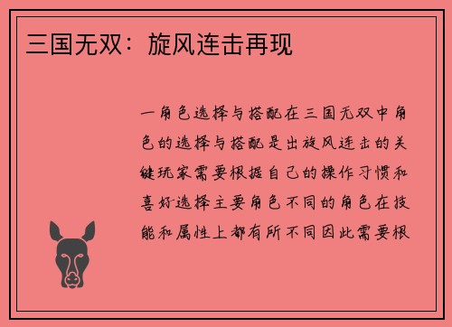 三国无双：旋风连击再现